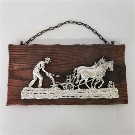 Vintage Horse & Plow Wall Hanger - 13x7