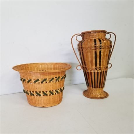 Vintage Woven Basket & Vase