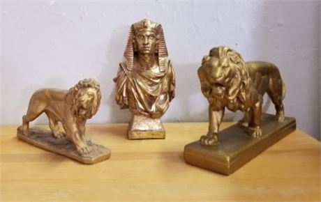 Lion & Pharaoh Statue Trio