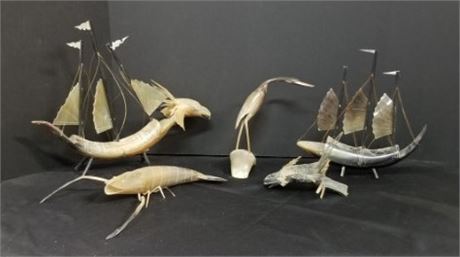 Hand Carved Resin Dragon Ships & Other Figures