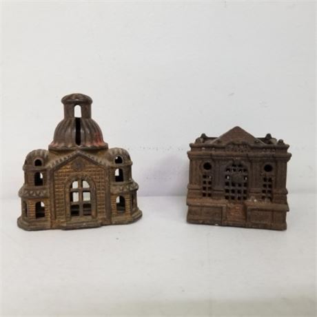 Vintage Cast Iron Coin Bank Pair