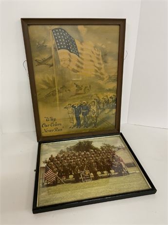 Framed WWI Patriotic Poster...15x19 & Army Platoon Photo...15x12