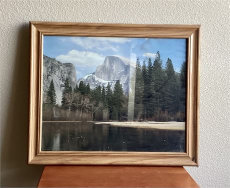 Wood Framed Print Mountain Scene 23” x 19”