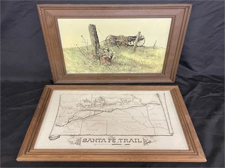 Framed Sante Fe Trail Wall Decor & Wagon Pair - 12x15