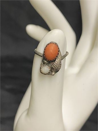 Handmade Ring With Orange and White Stones Size 5