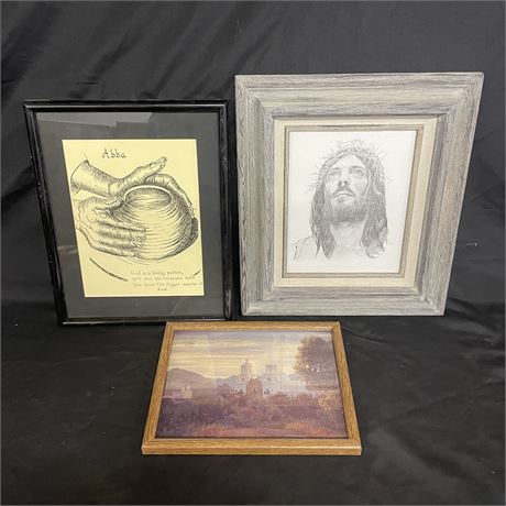 Framed Religious Artwork Trio - 14x16 Average