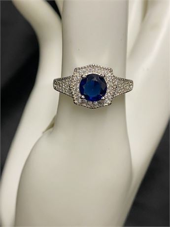 Sterling Created Sapphire Stone Size 8