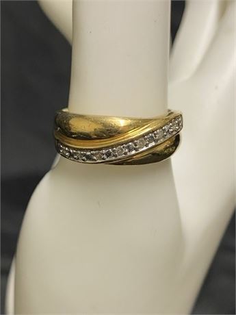 Gold Plated Sterling Silver with 7 Small Diamonds Size 8.5