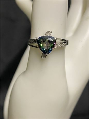 Sterling & Mystic Gemstone Size 7