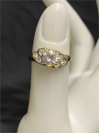 Gold Tone Clear Stone Ring - Size 7