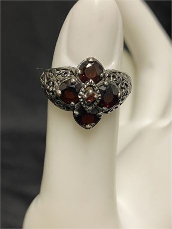 Sterling With Red Stones Size 5