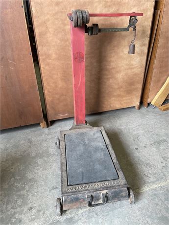 Vintage Fairbanks Scale + Weights Rolling Floor Scale