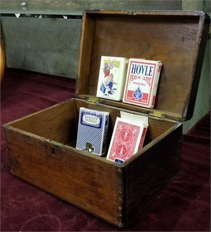 Vintage Wood Box w/ Playing Cards - 11x7x6