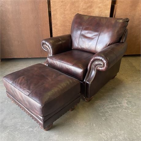 Flex Steel Leather Chair & Ottoman - 46x39x38