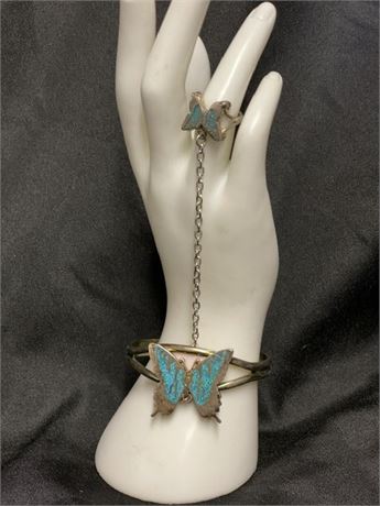 Sterling Silver and Turquoise butterfly bracelet and ring