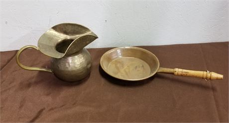 Hammered Brass Pitcher & Copper Skillet