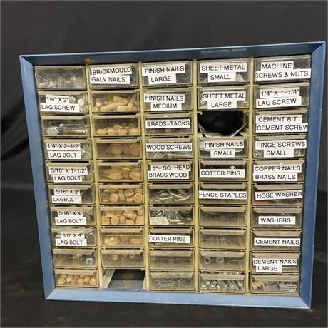 Assorted Hardware & Organizer Cabinet