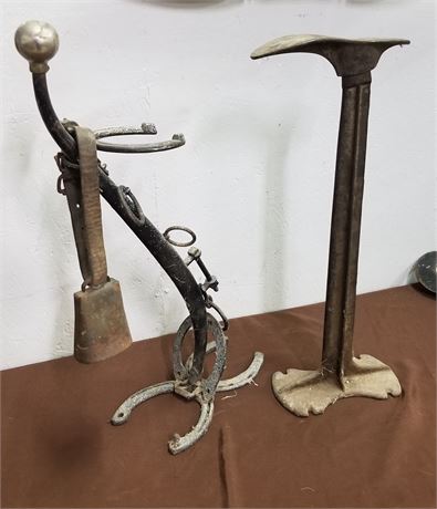 Vintage Cobblers Last & Dinner Bell Stand (25")