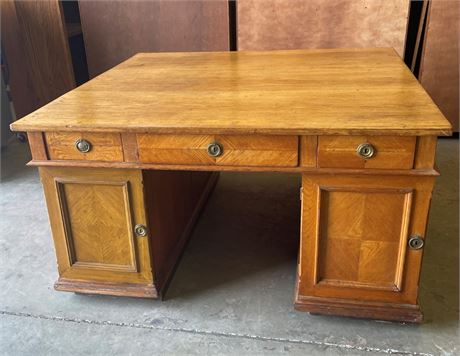 19th Century Swedish Oak Partner Desk - 57x57x30