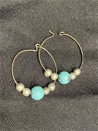 Hoop Earrings with Turquoise Bead