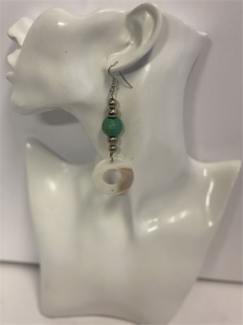 Long Earrings with Green Bead