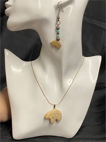 Matching Necklace and Earrings on Gold Chain