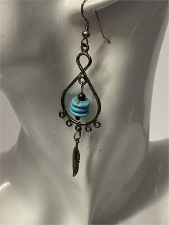 Dangle Earrings with Three Turquoise Beads