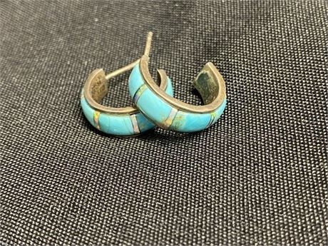 Sterling Turquoise Hoop Earrings