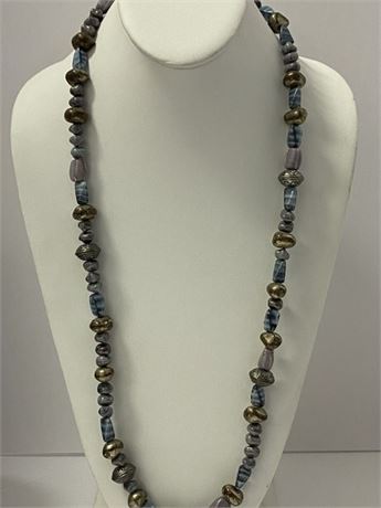 Purple golden blue stone long necklace