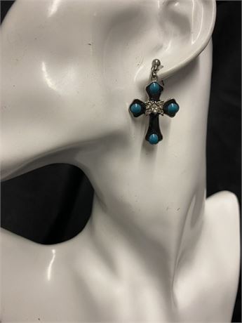 Cross with Blue Stones Earrings