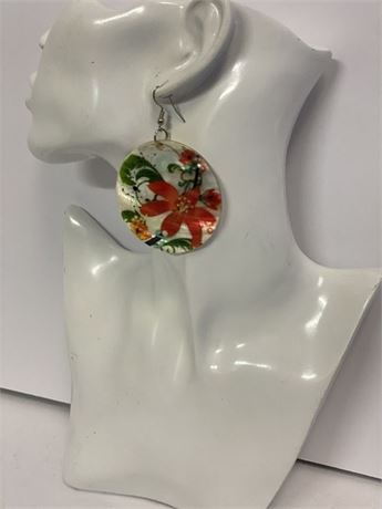 Large Circle Earrings with Flowers