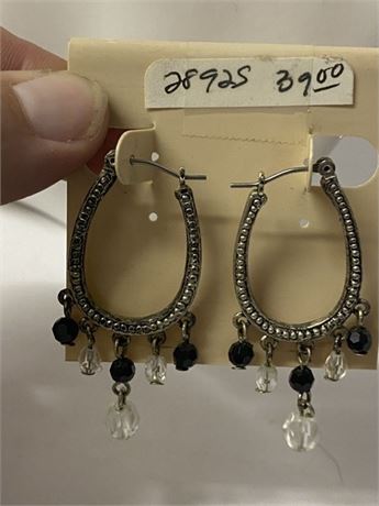 Horse Shoe Earrings With Black and Clear Stones