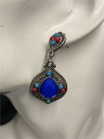 Stainless Steel Dangle With Blue and Red Stones