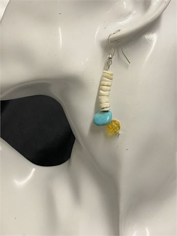 Dangle Earrings with White and Turquoise Beads