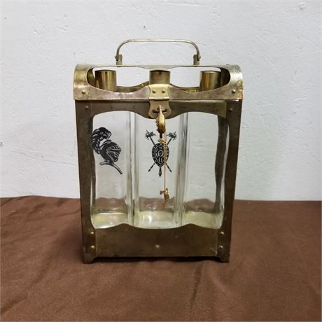 Vintage Brass Liquor Bottle Table Caddy Music Box