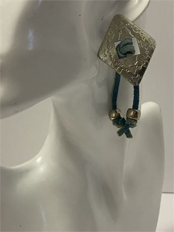 Aztec Silver with Teal Tie Earrings Earrings