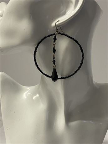 Black Bead Circle Earrings