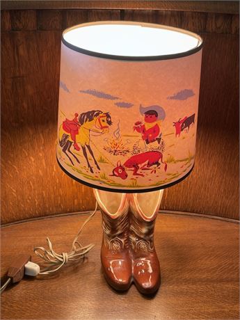 Vintage McCoy Boot Lamp w/ Cowboy Shade