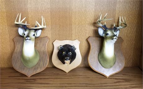 Vintage Mini Deer, Bear Mounts