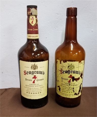 18"⬆️- 1 Gallon Collectible Seagram 7 Whiskey Bottle Pair