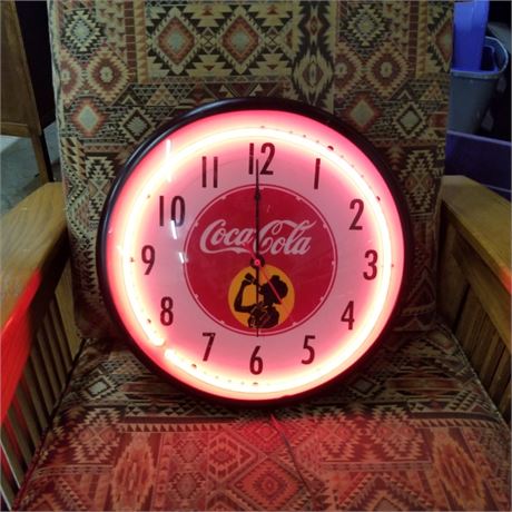 Vintage Neon 🕐Coca-Cola Clock - Workds - 16" Diameter