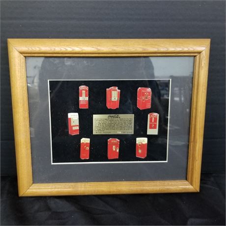 Vintage framed Coca-Cola Machine Replica Pins - 12x10