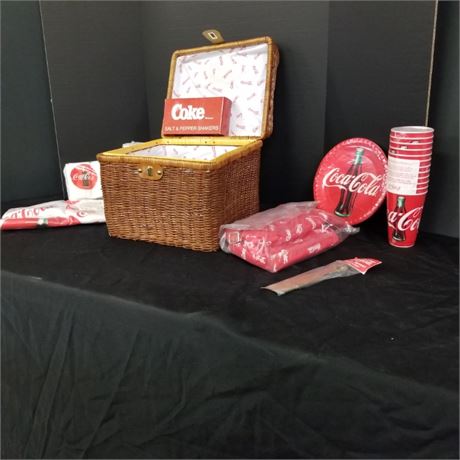 Coca-Cola Picnic Basket w/ Goodies  - Never Used