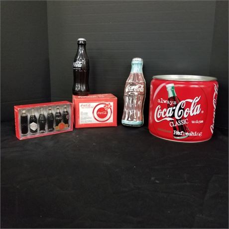 Collectible Coca-Cola Bank/Mini Bottles/Coasters/Container