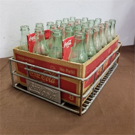 Vintage Metal Coca-Cola Crate & Bottles