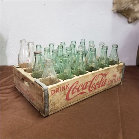 Vintage Coca-Cola Wood Crate & Bottles