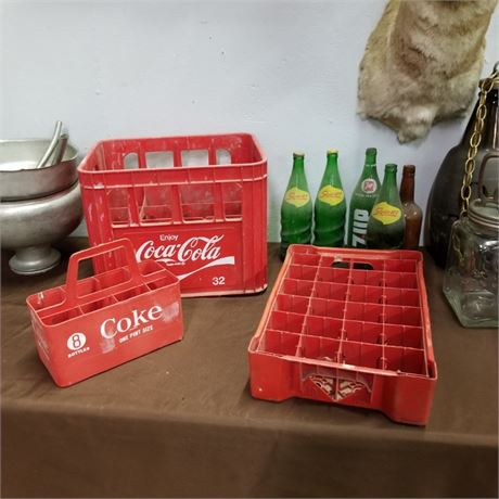 Vintage Coca-Cola Red Crate & Bottles