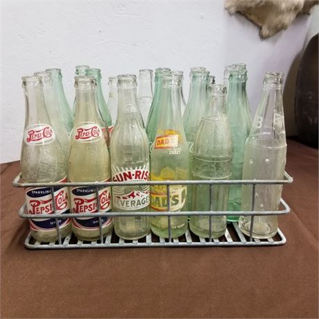 Vintage Metal Crate & Bottles