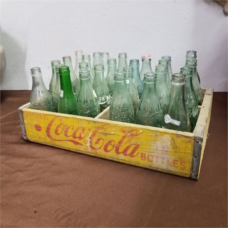 Vintage Wood Coca-Cola Wood Crate & Bottles