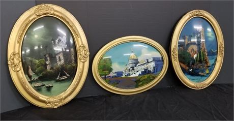 Framed Oval Print with Curved Glass Trio...18x25
